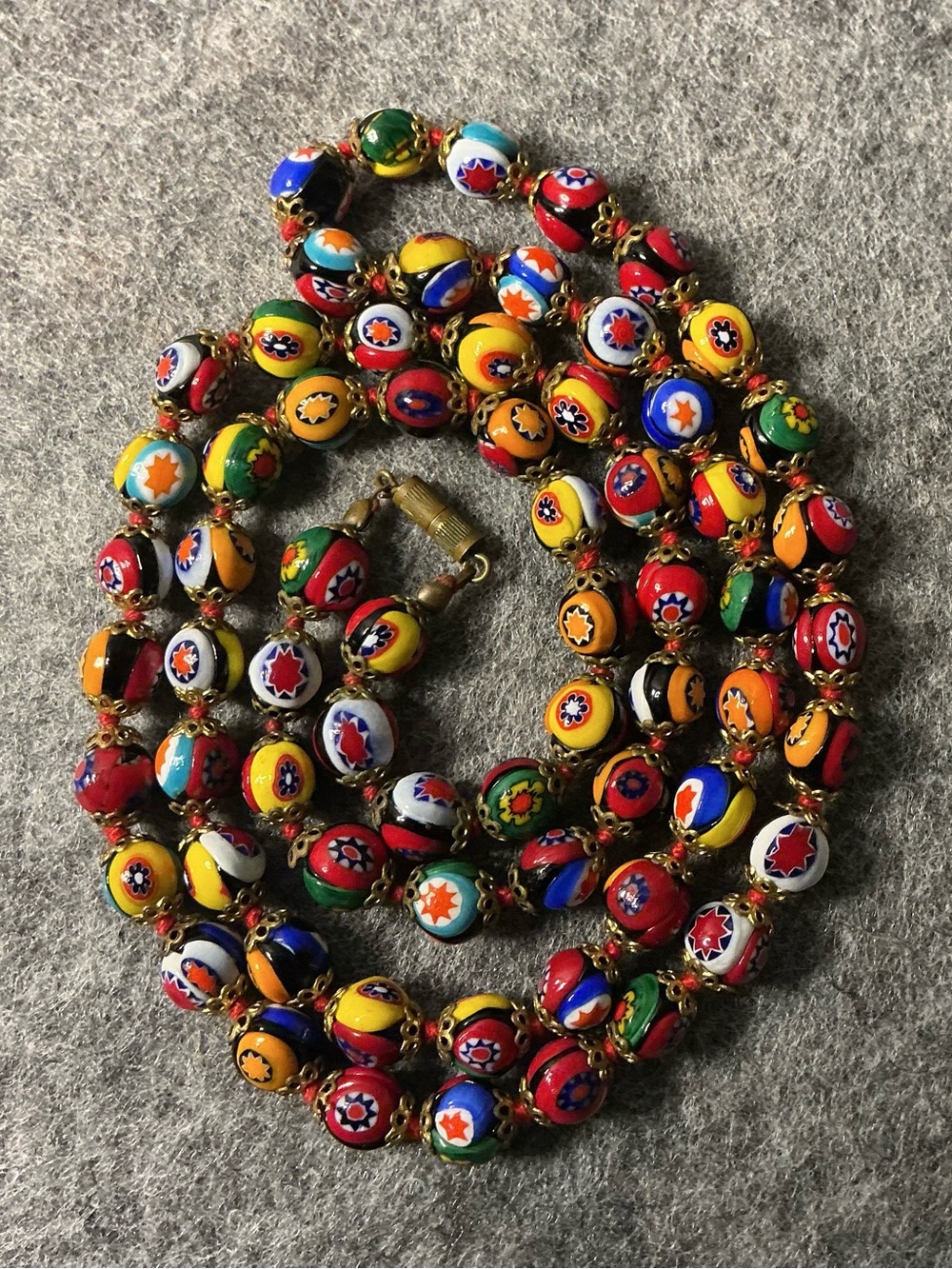 Multicolor Millefiori Glass Bead Necklace - Vibrant Statement Jewelry 30 inches